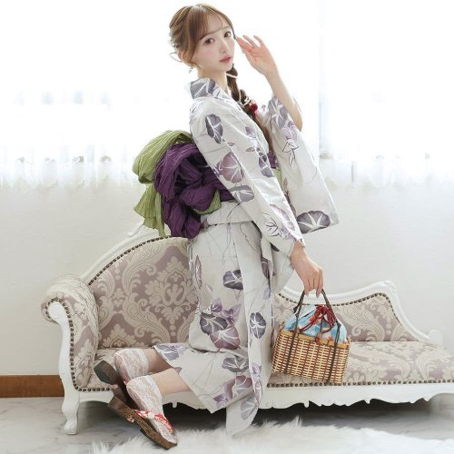 冷静な大人モダンの紫朝顔浴衣3点セット(YUKATA)[品番：GXAW0003219