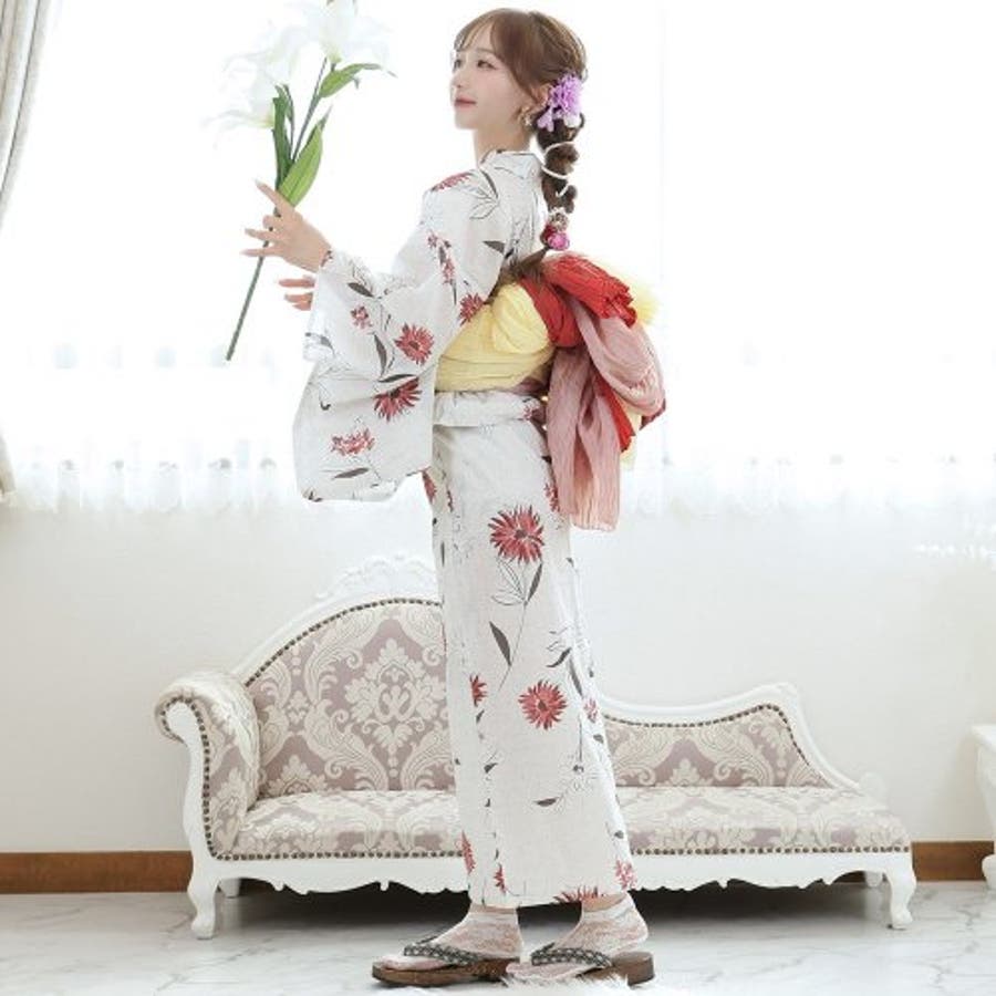 竺仙　浴衣　細浴衣 グレー　なでしこ　撫子 大和なでしこの純粋を纏う上品な撫子柄浴衣3点セット(YUKATA)[品番