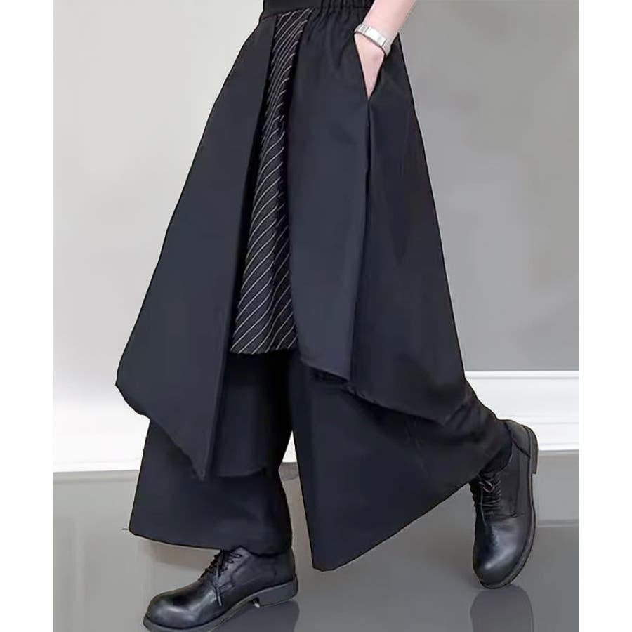 ルーズシルエット ワイドパンツ レイヤード ドレープ 袴 パンツ[品番