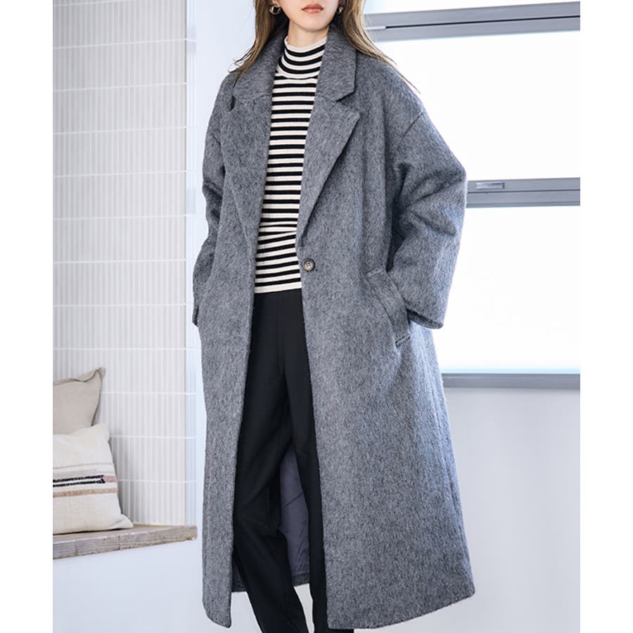 商品画像：美品 GIVENCHY アルパカシャギーチェスターコート グレー XL 2