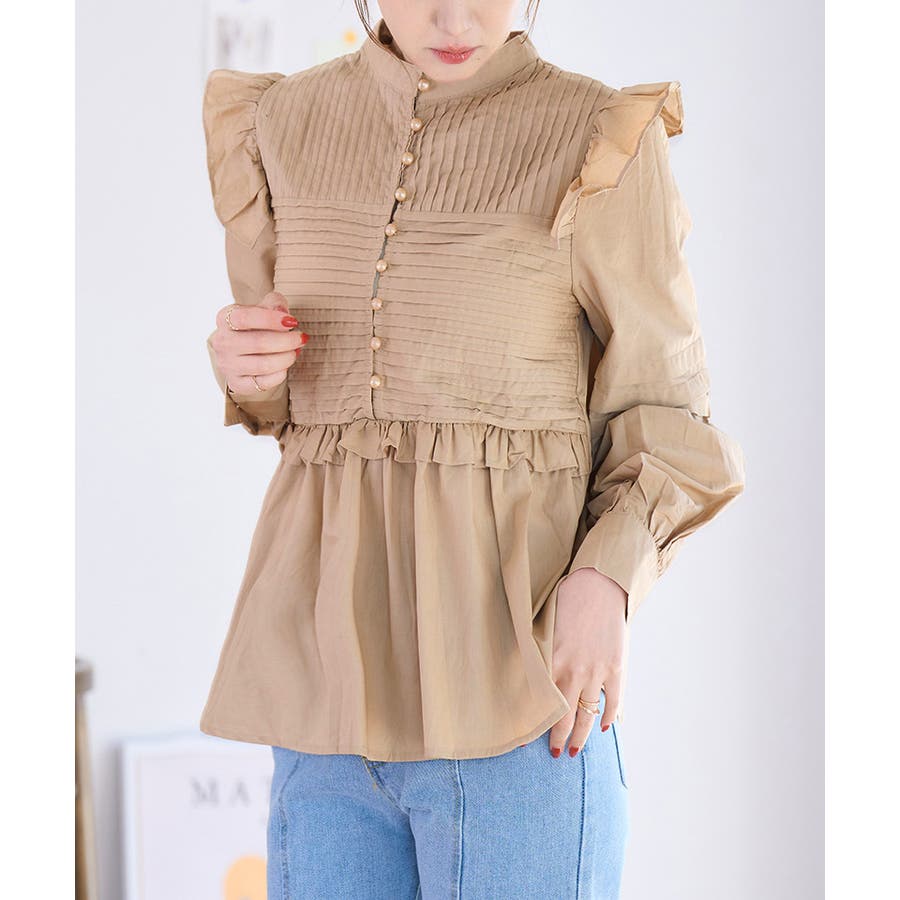 OHGA スタンドフリルシャツ