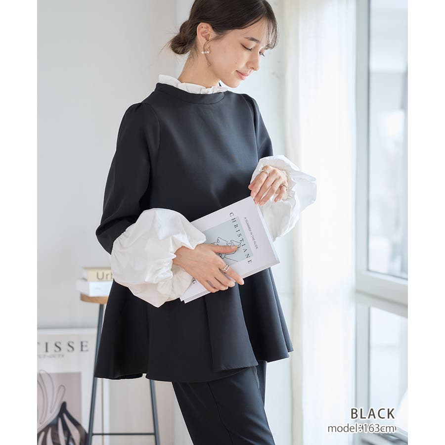 異素材切替 チュニック 長袖[品番：GW000004906]｜Growing Rich
