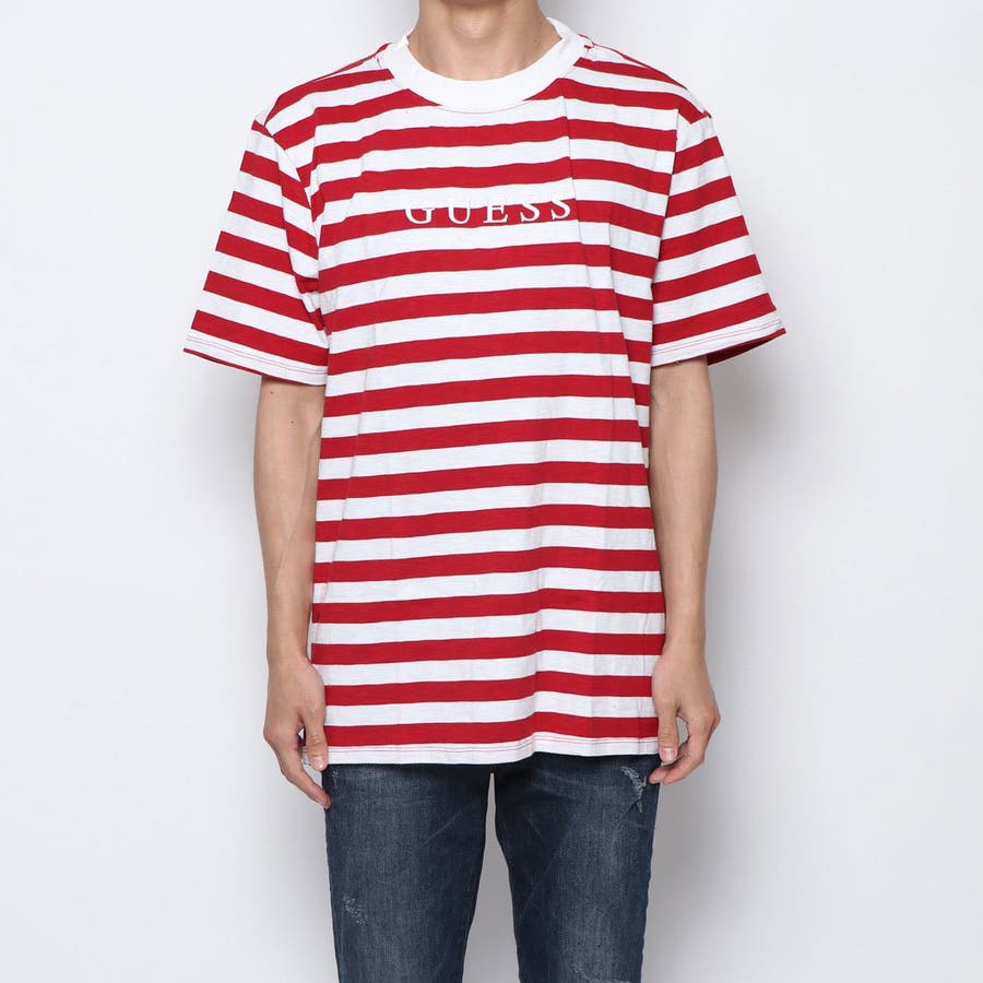 [GUESS] SS GUESS GO STRIPE CREW[品番：GUEW0003544