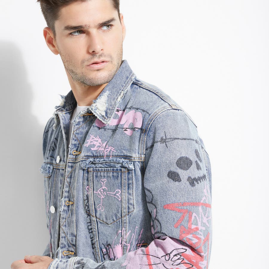 【新品、未使用】GUESS DILLON JACKET ゲス デニムジャケット GUESS] DILLON GRAFFITI DENIM JACKET[品番：GUEW0003890