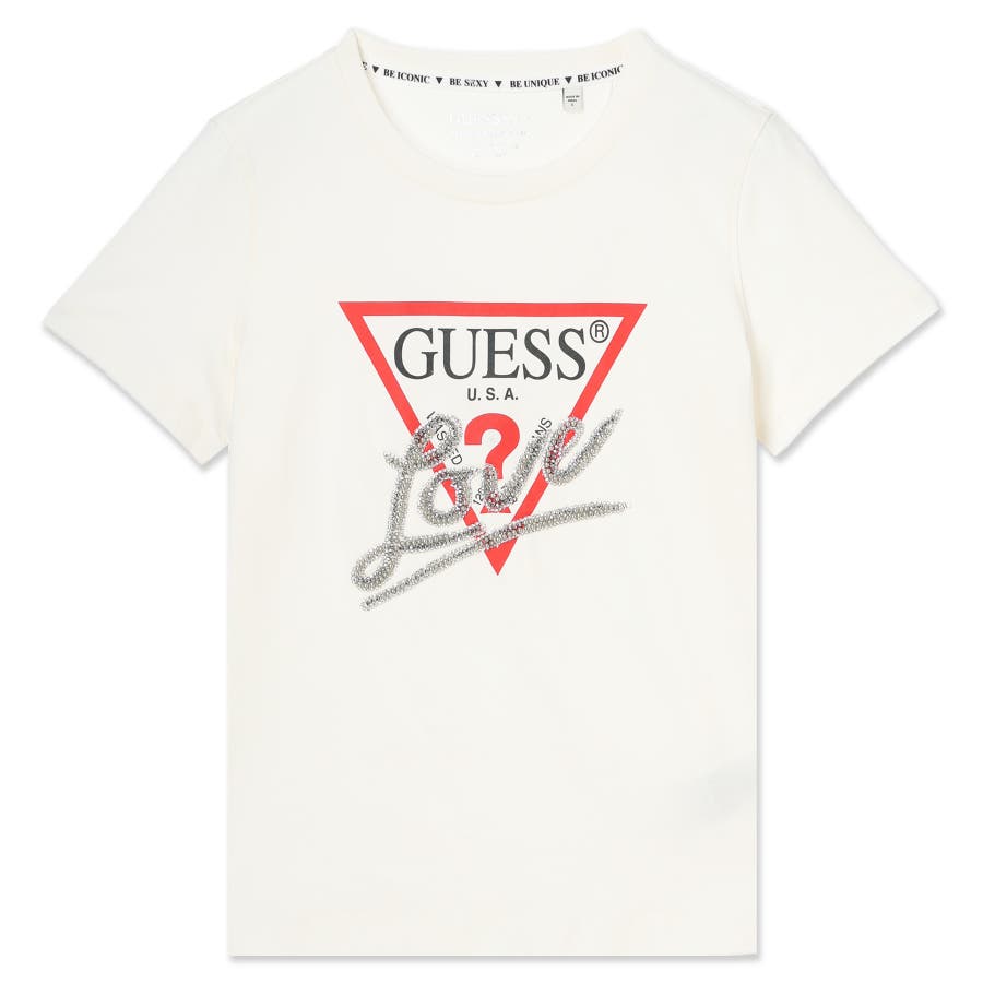 GUESS ゲス Tシャツ SS CN SHINY GEL TRIANGLE LOGO TEE 半袖