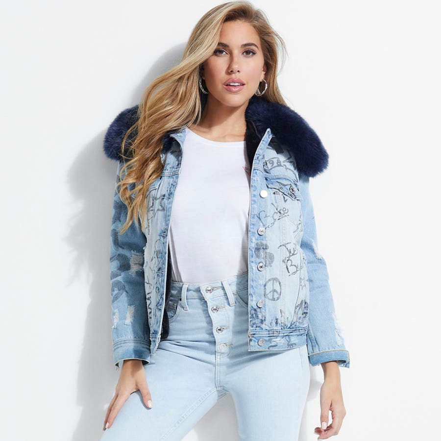 Guess faux clearance fur denim jacket