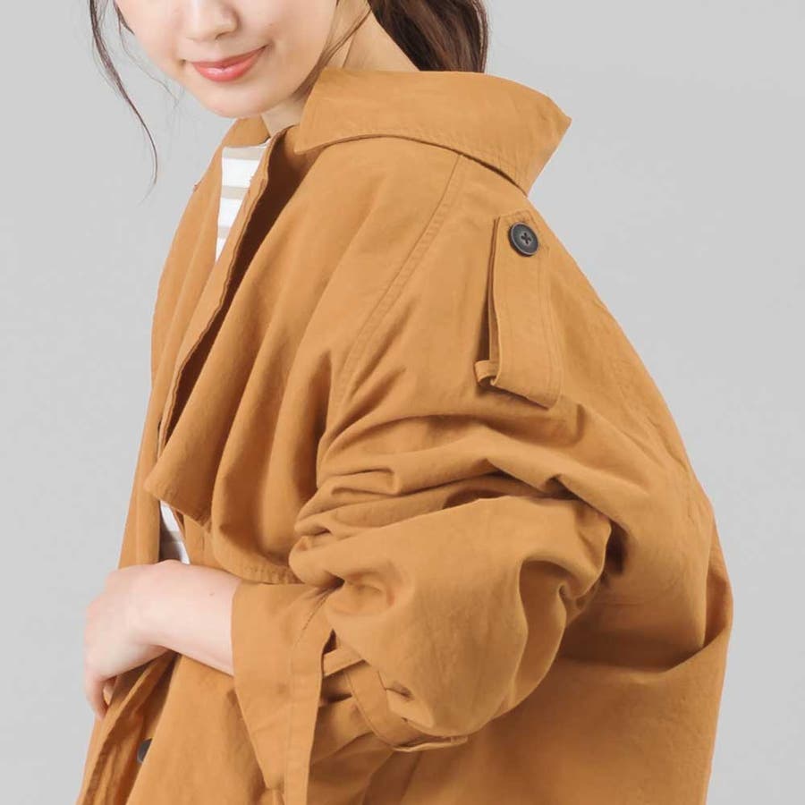 美品OMNESウォッシュ加工ダンプフレアショートトレンチコート