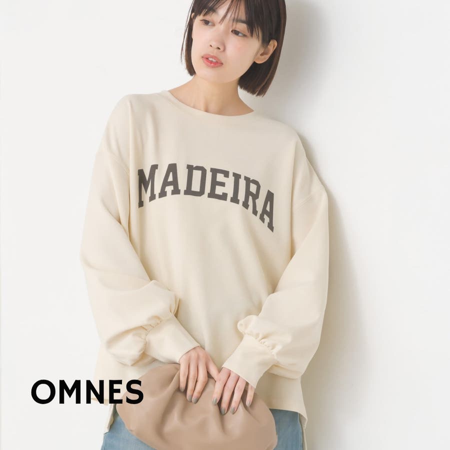OMNES】カットジョーゼット ロゴプリントボリューム袖プル