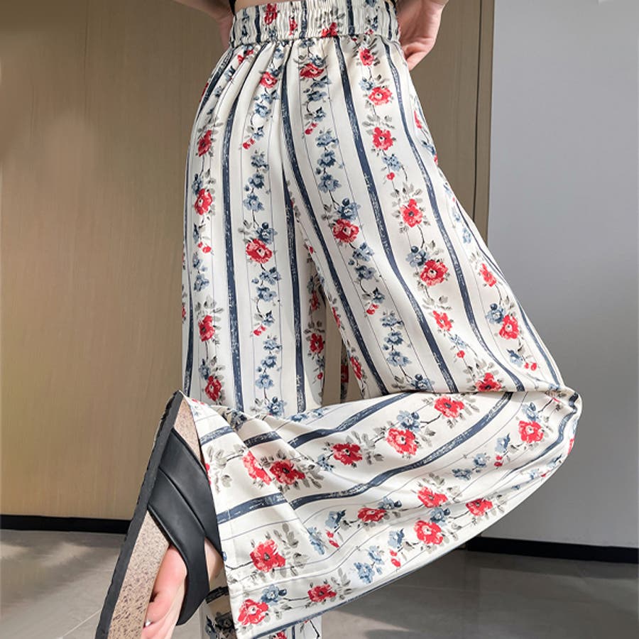 お歳暮 人気 オシャレ 花柄 ワイドパンツ レディース 柄パンツ[品番：HERW0005315 パンツ