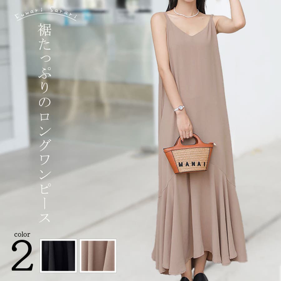 線画タッチ花柄ギャザー切替ワンピース - ロングワンピース