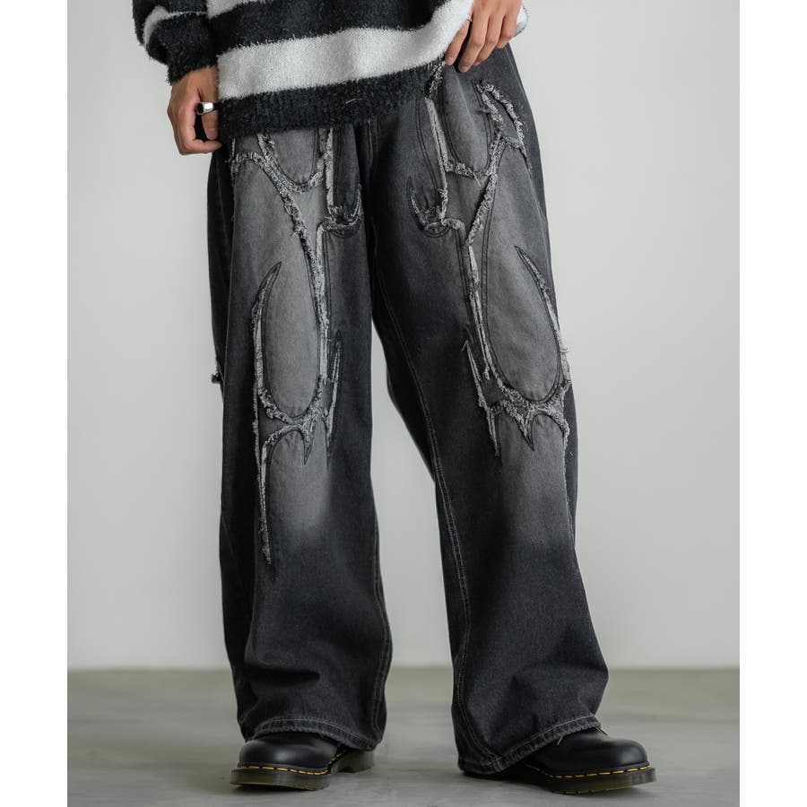 メンズ デニムパンツ グラデーション ウォッシュデニム a1008 SINSS ジーンズ Foil gradation wide balloon denim / 箔