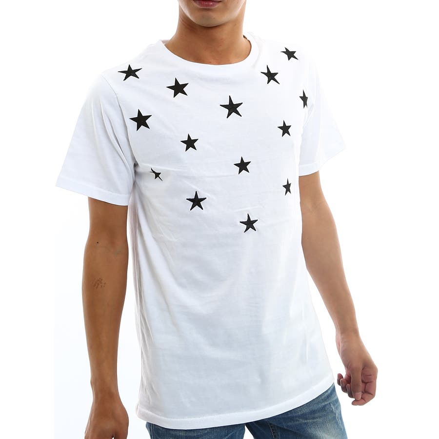 星プリント ホワイト Tシャツ Tシャツ メンズ星柄プリントTシャツ( メンズファッション[品番