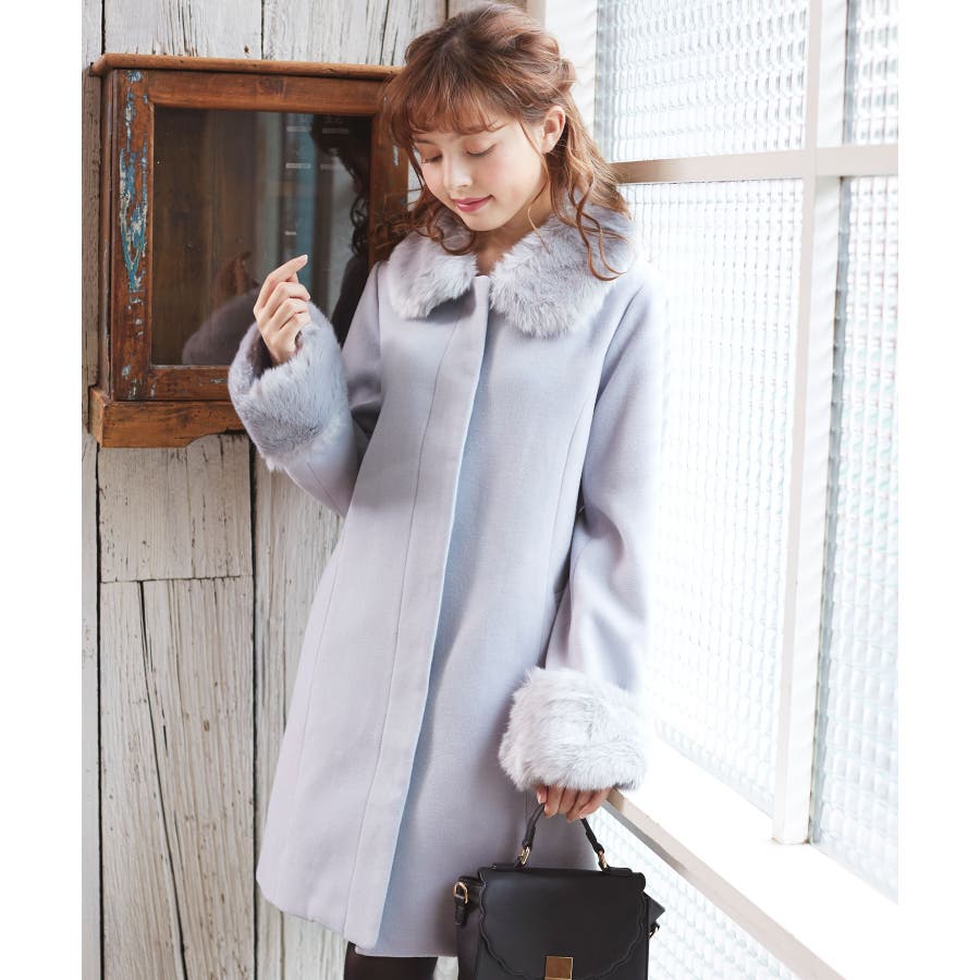 Sale ファー付きaラインコート チェスターコート