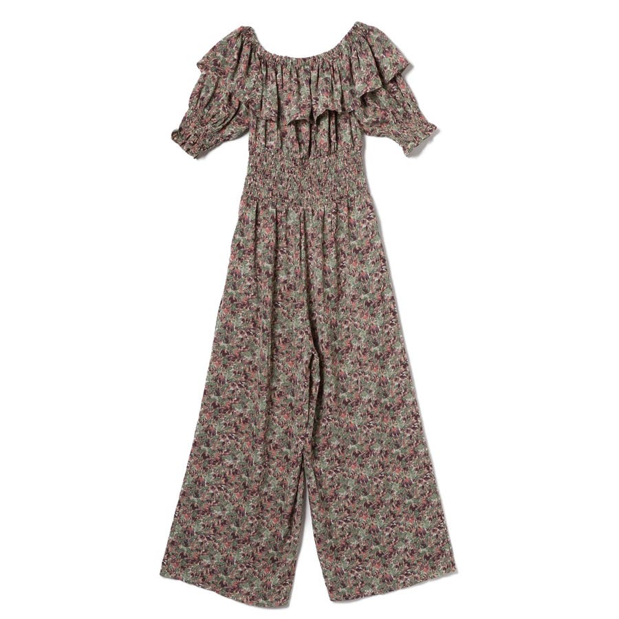 花柄シフォンオフショルダーオールインワン[品番:ORGW0000070