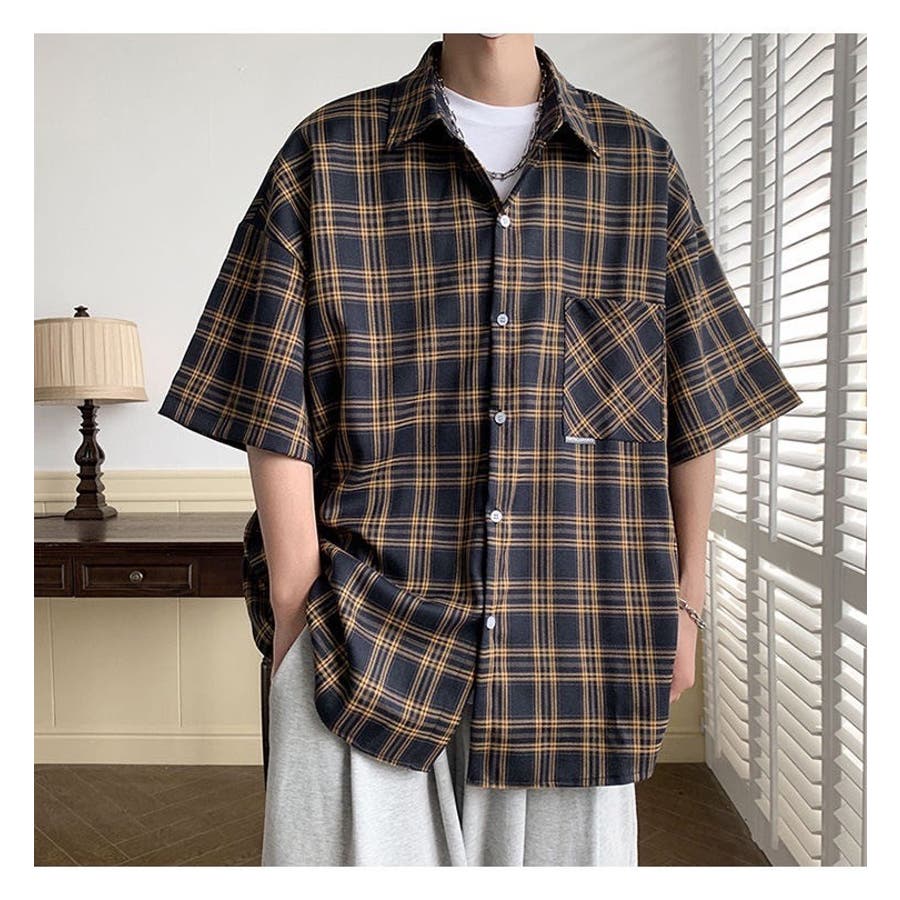 半袖 チェック柄 ストリートテイスト シャツ[品番：ORGW0008880]｜Good