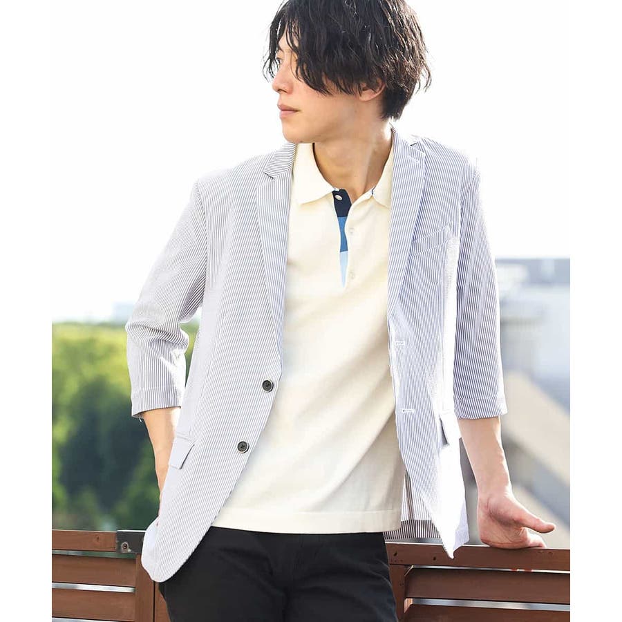極美品✨ ミッシェルクランオム　46/M　ストライプ セットアップ スーツ　濃紺 テーラードジャケット / TEC EASY JERSY 【セットアップ対応