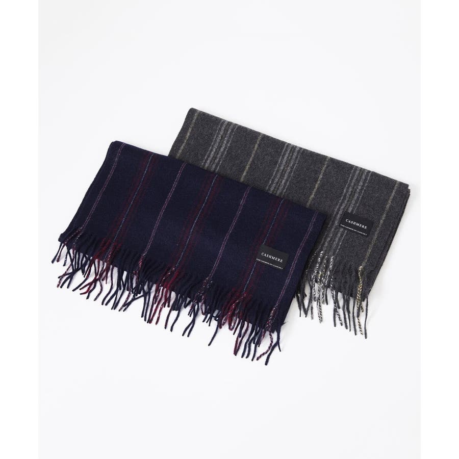 ストライプ柄カシミヤマフラー[品番：ITKW0019923]｜MK MICHEL KLEIN