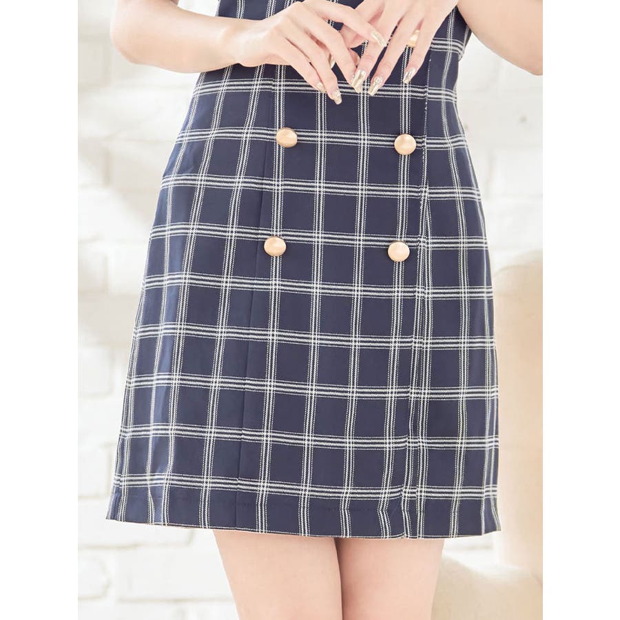 チェック柄タイトミニドレス ダブルボタン ノースリーブ[品番：SGRW0000054]｜DressShop  JEWELS（ドレスショップジュエルズ）のレディースファッション通販｜SHOPLIST（ショップリスト）