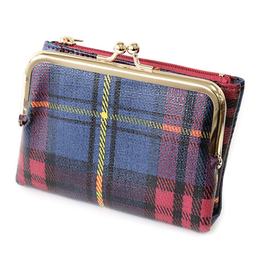 和風チェック柄がま口財布 がま口財布 メンズ レディース ポーチ 小銭