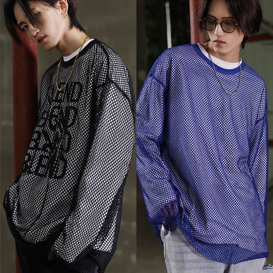 ロンT 長袖 韓国◇GOCオーバーサイズレイヤードメッシュロンT◇[品番