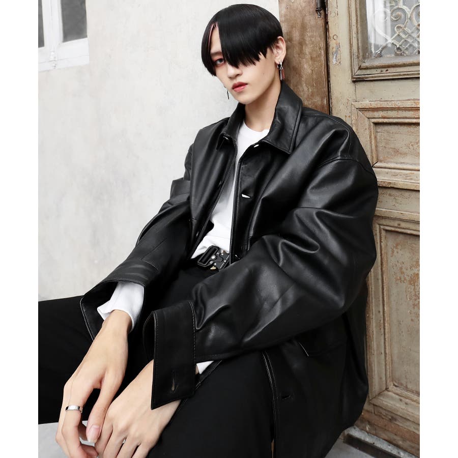 韓国 ファッション メンズ 定番 ◇オーバーサイズ レザージャケット