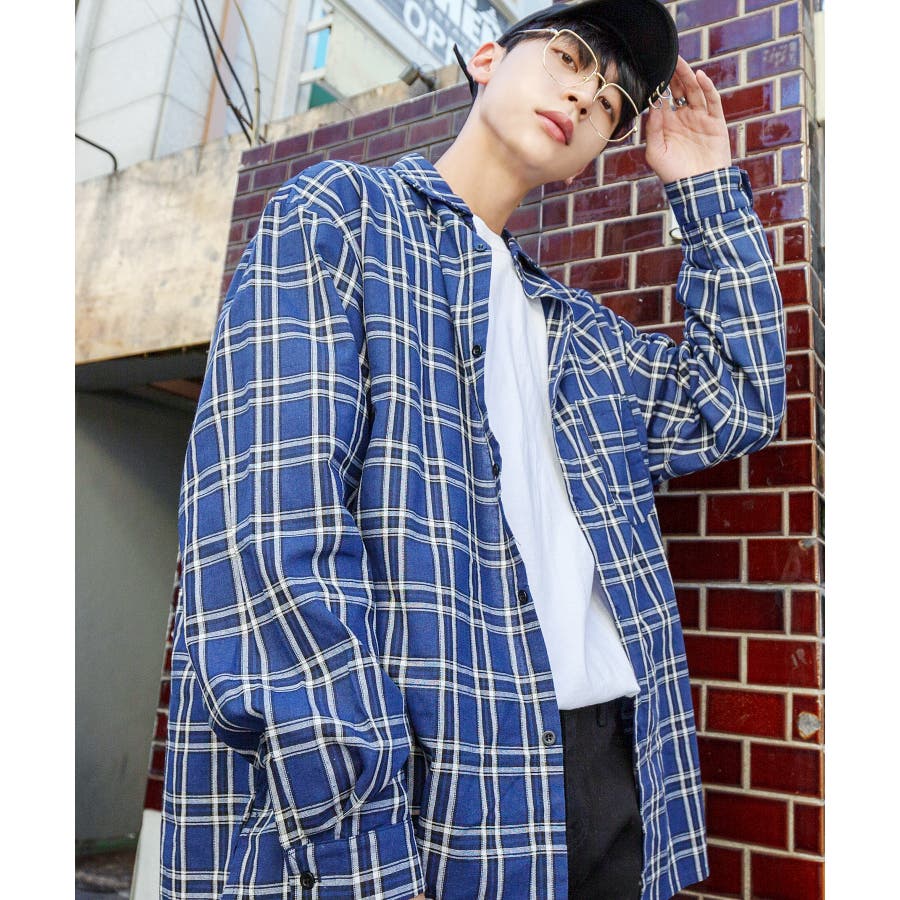 khakipoint 韓国　青　シャツ ショッピングゴー shoppinggo 重ね着風長袖シャツ 韓国