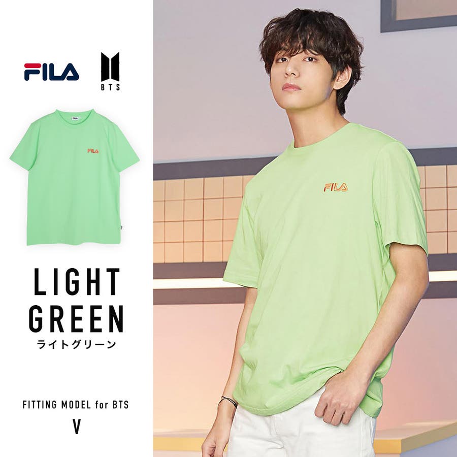 【ライトグリーン V】韓国 Tシャツ メンズ 服 BTS×FILA Tシャツ