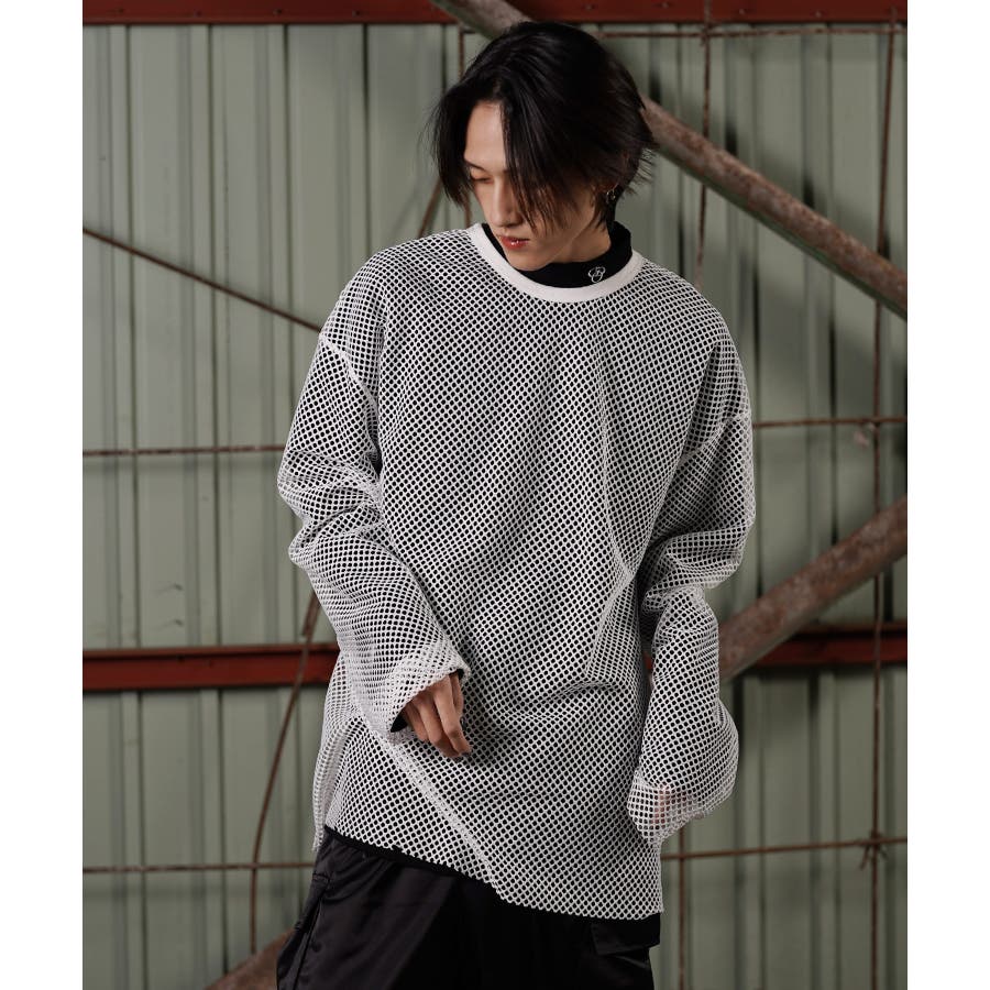 ロンT 長袖 韓国◇GOC(ジーオーシー)オーバーサイズレイヤードメッシュ