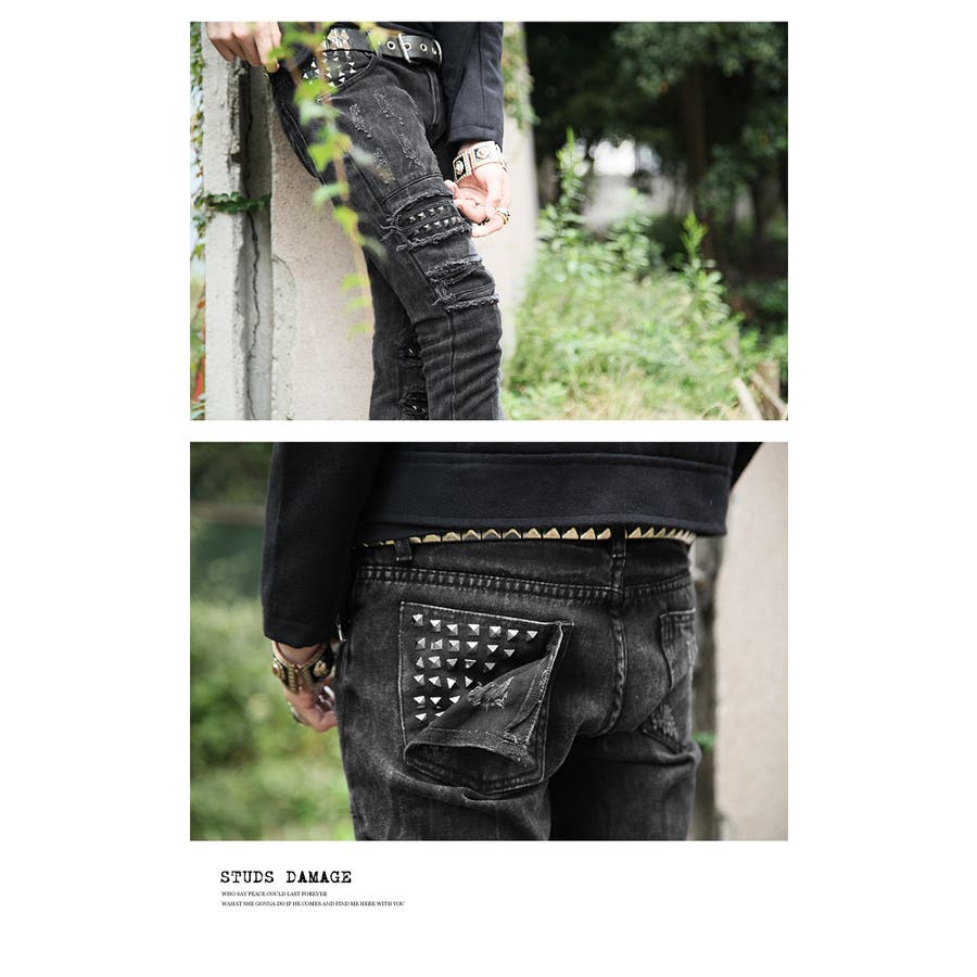 ◇SEANA(シーナ) スタッズダメージサイドジップスキニーパンツ