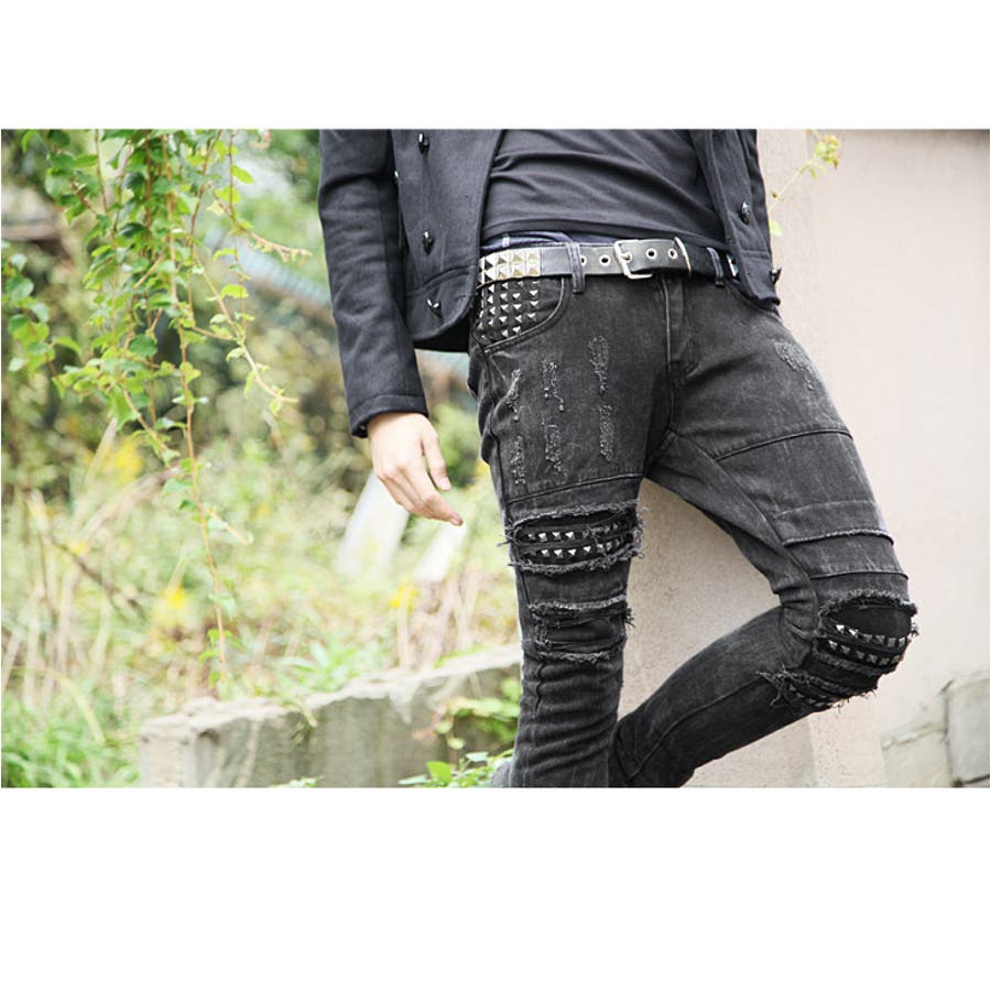 ◇SEANA(シーナ) スタッズダメージサイドジップスキニーパンツ