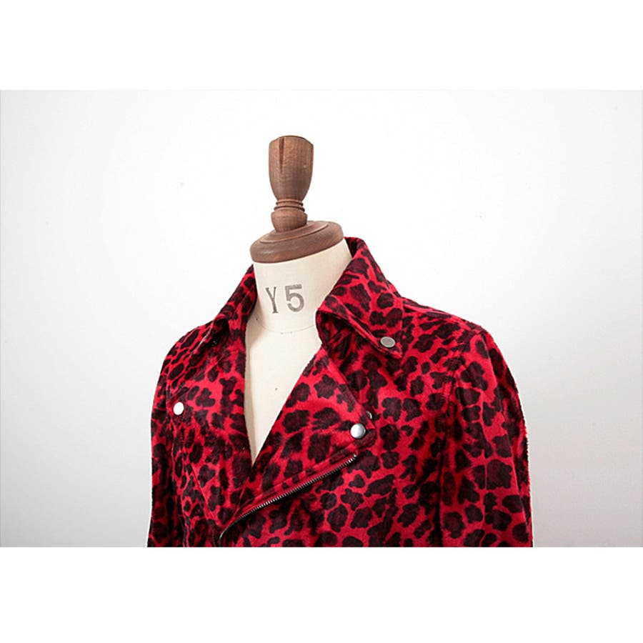 ◇SEANA レッドレオパード ダブルライダースジャケット◇ライダース