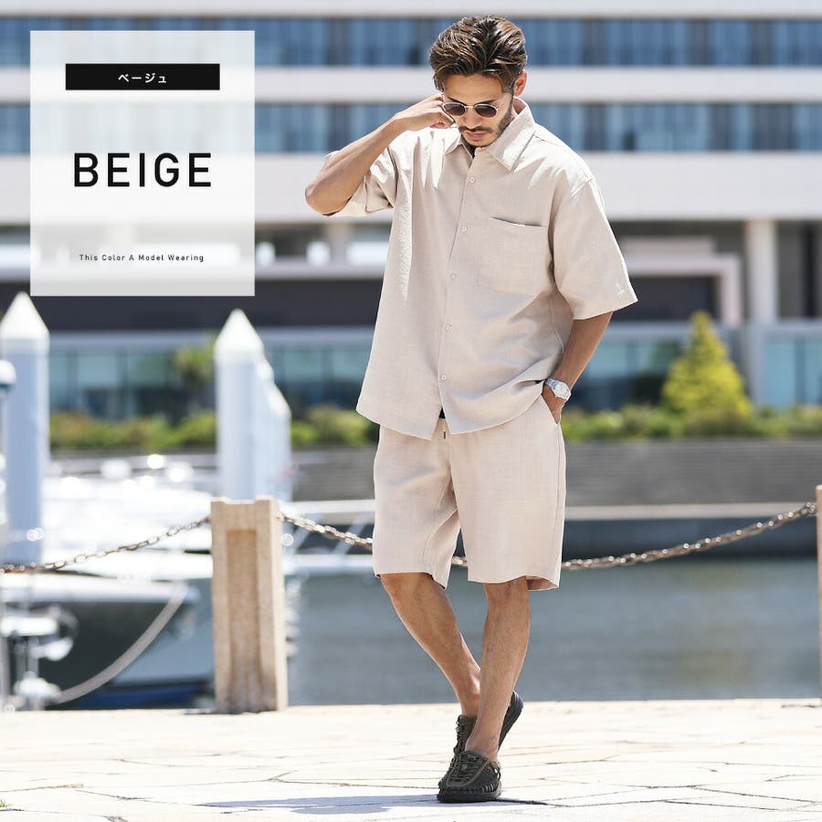 セットアップ 夏 韓国 夏服 半袖◇麻風シャンブレーイージー