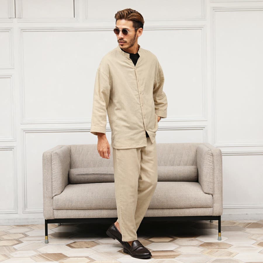 セットアップ メンズ 秋 服 韓国◇Wガーゼ7分袖セットアップ