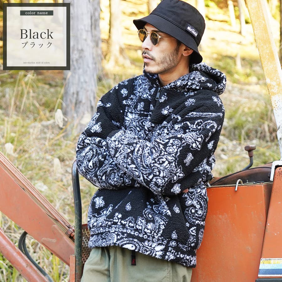 【*チ様 バンダナ柄 フード付きパーカー ネイビー バンダナプリントプルパーカー / スウェット・パーカー | エスニック