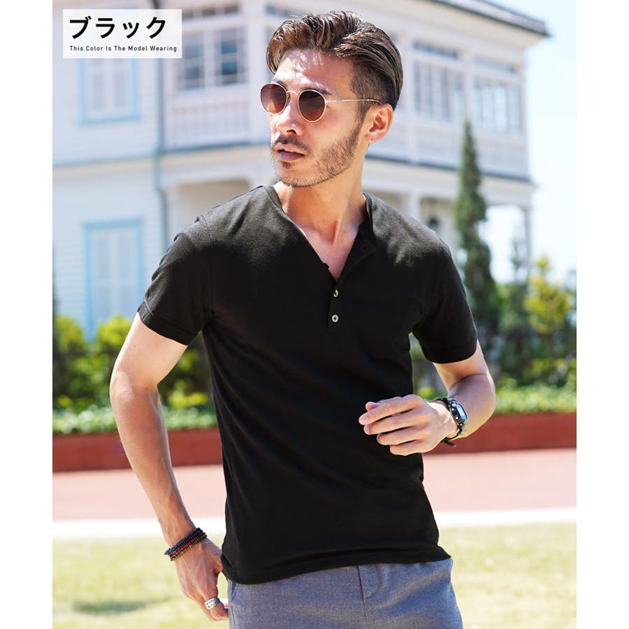 ヘンリーネック ステッチ Tシャツ 3色 バイカラー 韓国 cr8994 6.2オンス オープンエンド糸 ヘンリーネックTシャツ (CROSS