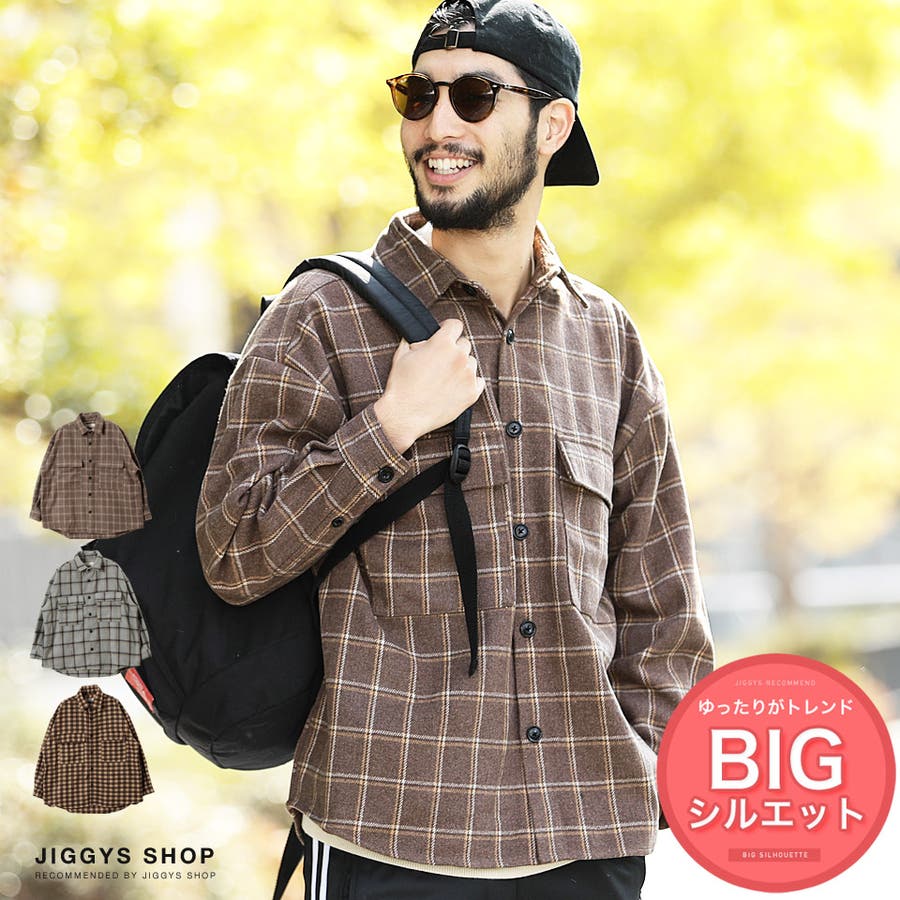 定番◇ビッグシルエットチェック柄CPOシャツ◇長袖シャツ メンズ