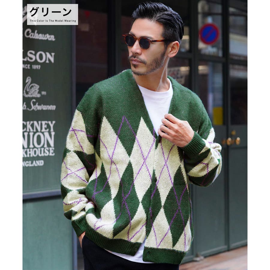 ◇モヘアライク アーガイルカーディガン◇カーディガン メンズ[品番