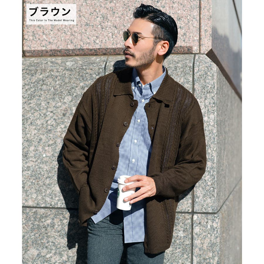 ◇部分透かし編み カーディガン◇襟付き カーディガン[品番