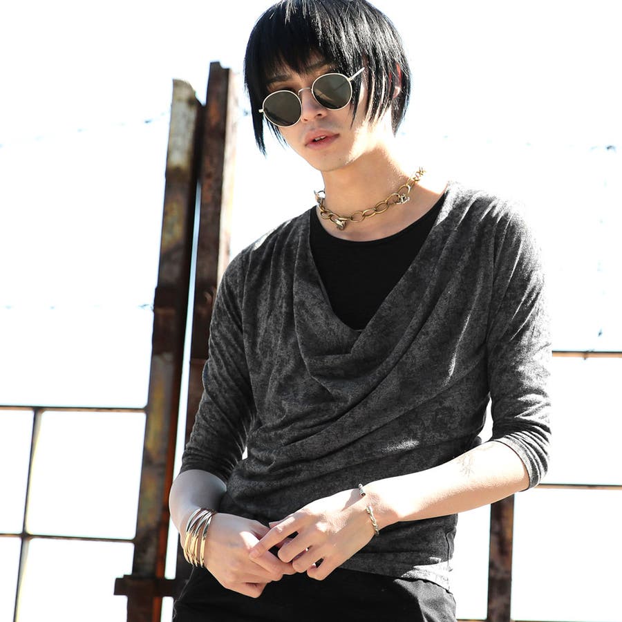 ◇Roshell(ロシェル) ムラ染めカットオフドレープ7分袖T◇お兄系 Men