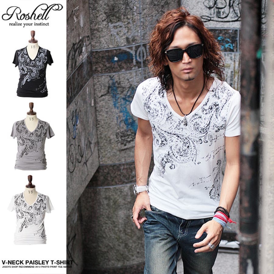 ◇Roshell(ロシェル) Vネックペイズリー半袖Tシャツ◇お兄系 Men[品番