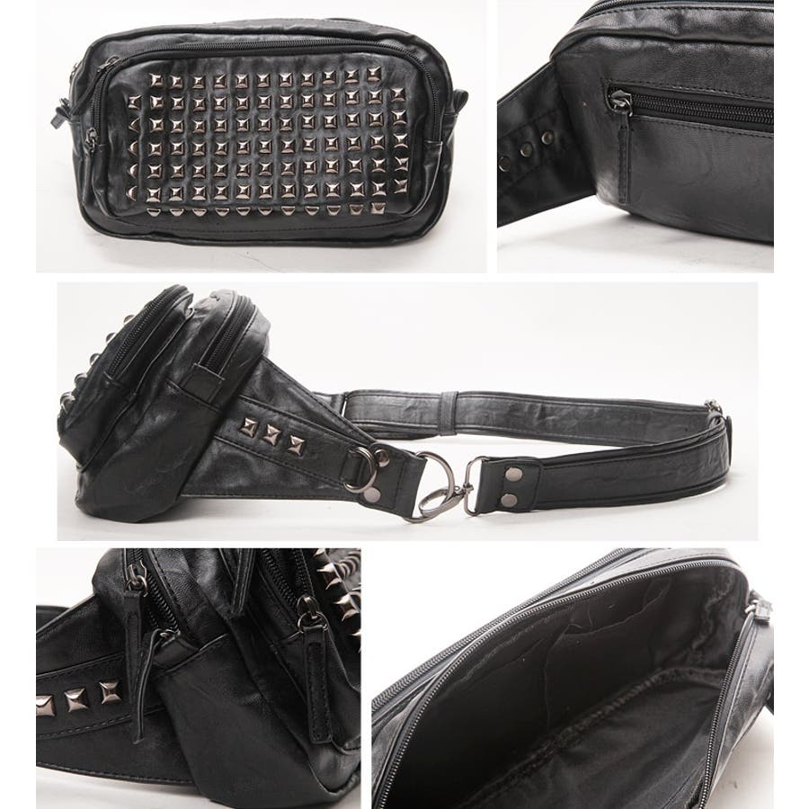 HUGO スタッズ付きボディバッグ ブラック ◇Roshell スタッズマットカラーボディバッグ◇お兄系 Men[品番