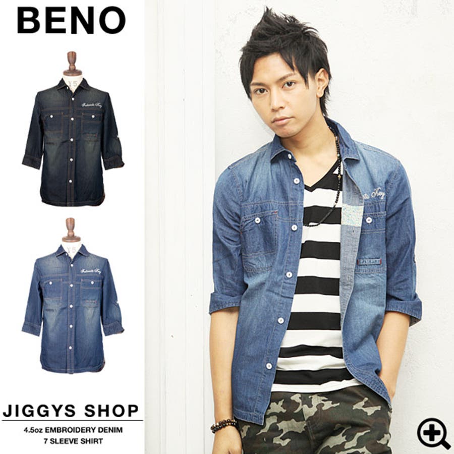美品　argue baseball denim デニム シャツ ◇BENO 4 5oz刺繍デニム7分袖シャツ◇お兄系[品番：JG000001455