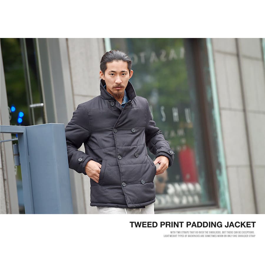 中綿 ジャケット 総柄プリント フルジップ PUFFER HOODED JACKET
