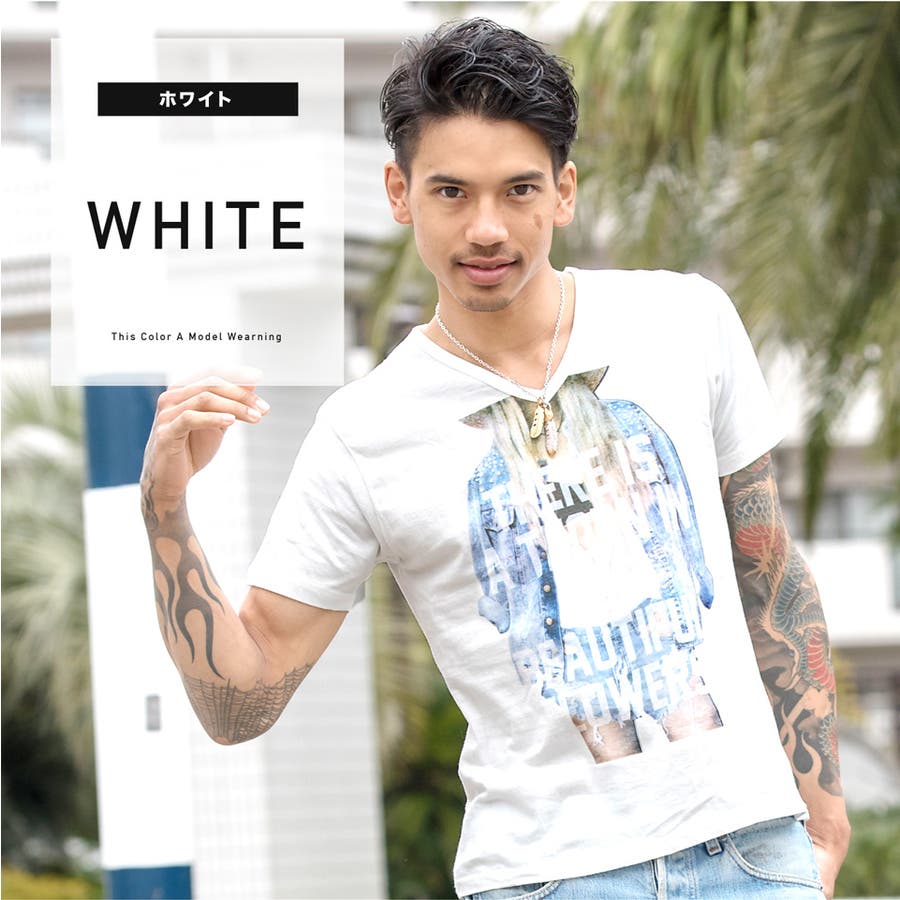 ◇デニムガールズフォトプリントVネックTシャツ◇Tシャツ メンズ
