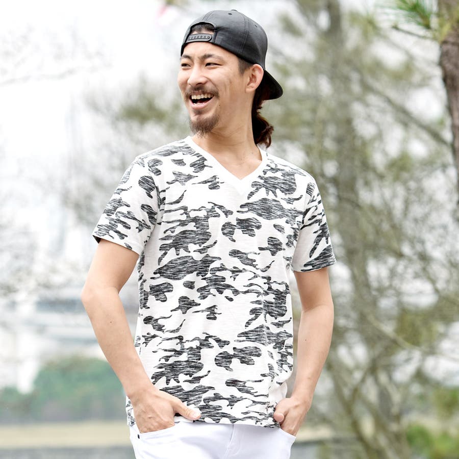 ◇裏刷り 迷彩柄 VネックTシャツ◇Tシャツ[品番：JG000008402