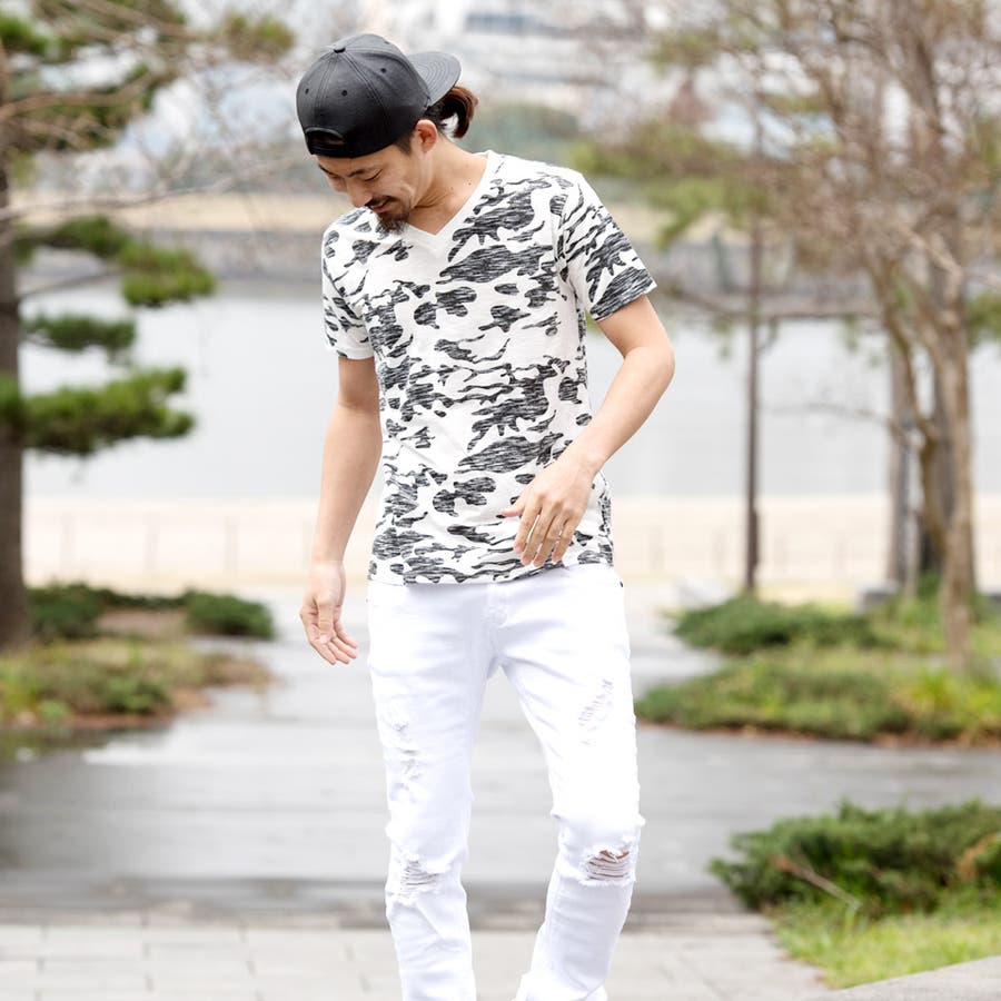 ◇裏刷り 迷彩柄 VネックTシャツ◇Tシャツ[品番：JG000008402