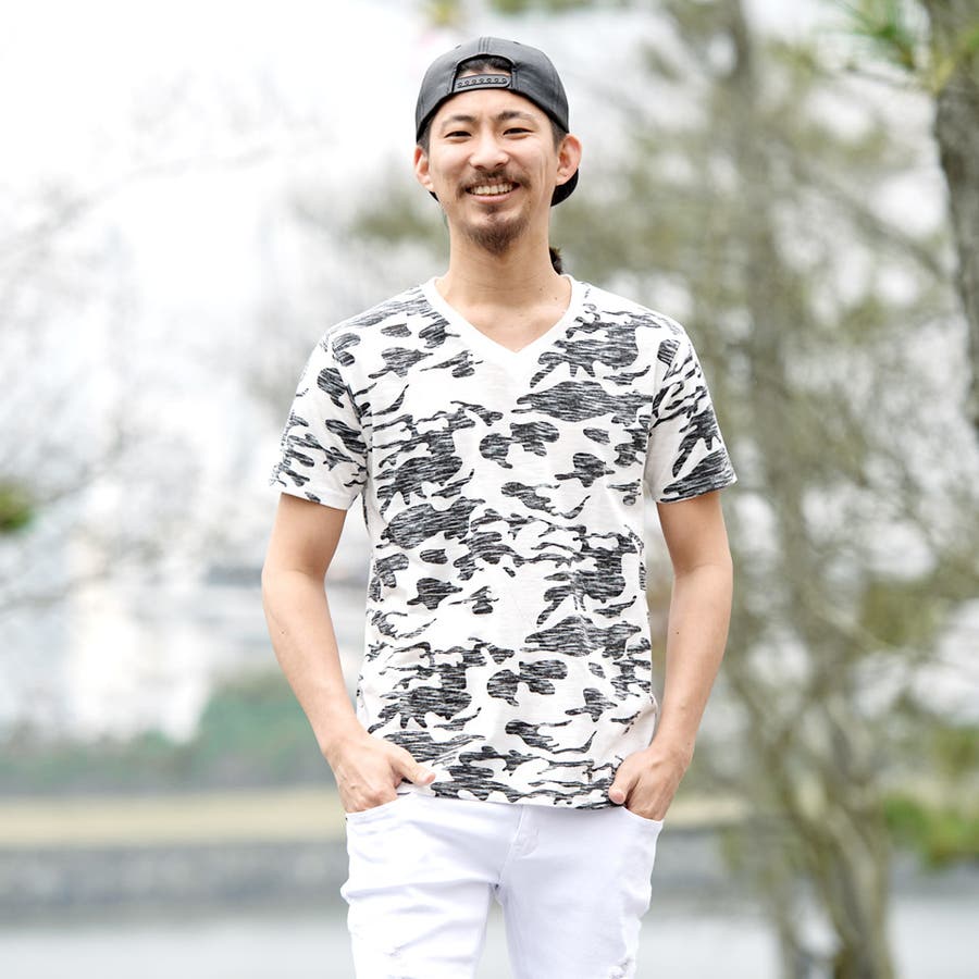 ◇裏刷り 迷彩柄 VネックTシャツ◇Tシャツ[品番：JG000008402