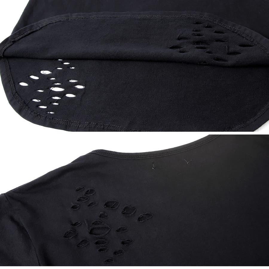 dropdead ロングtシャツ　ダメージ加工 ◇ダメージ加工ロング丈6分袖Tシャツ◇六分袖 Tシャツ メンズ