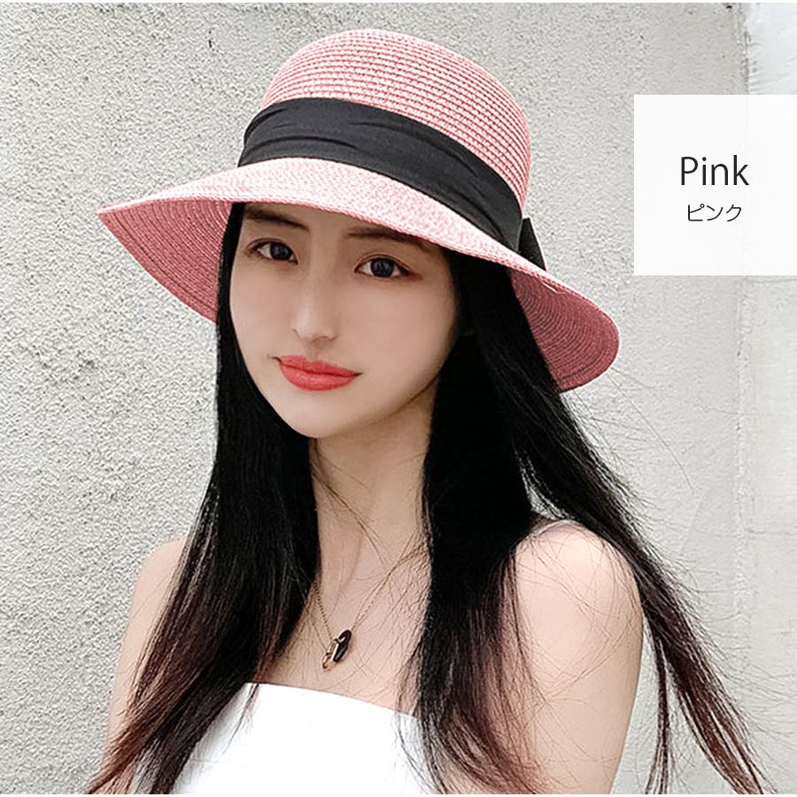 PINK HOUSE 帽子 ハット さくらんぼコサージュ付き麦わら帽子