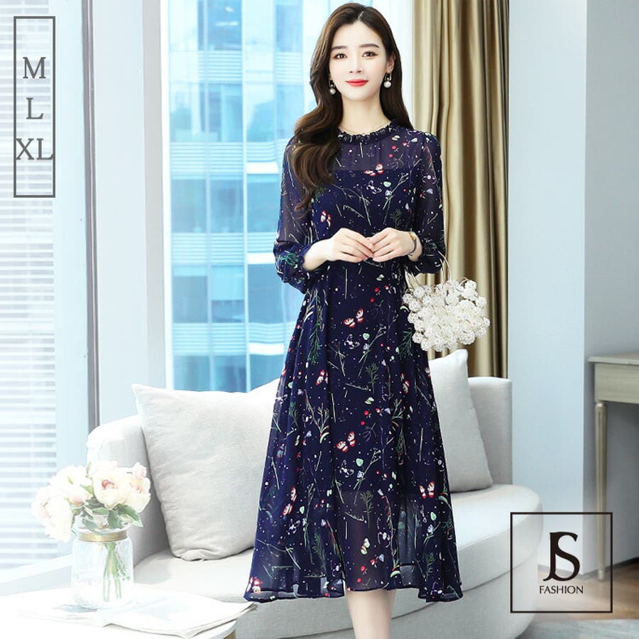 柄ワンピース シフォンワンピース ロングワンピース[品番 柄ワンピース シフォンワンピース ロングワンピース[品番